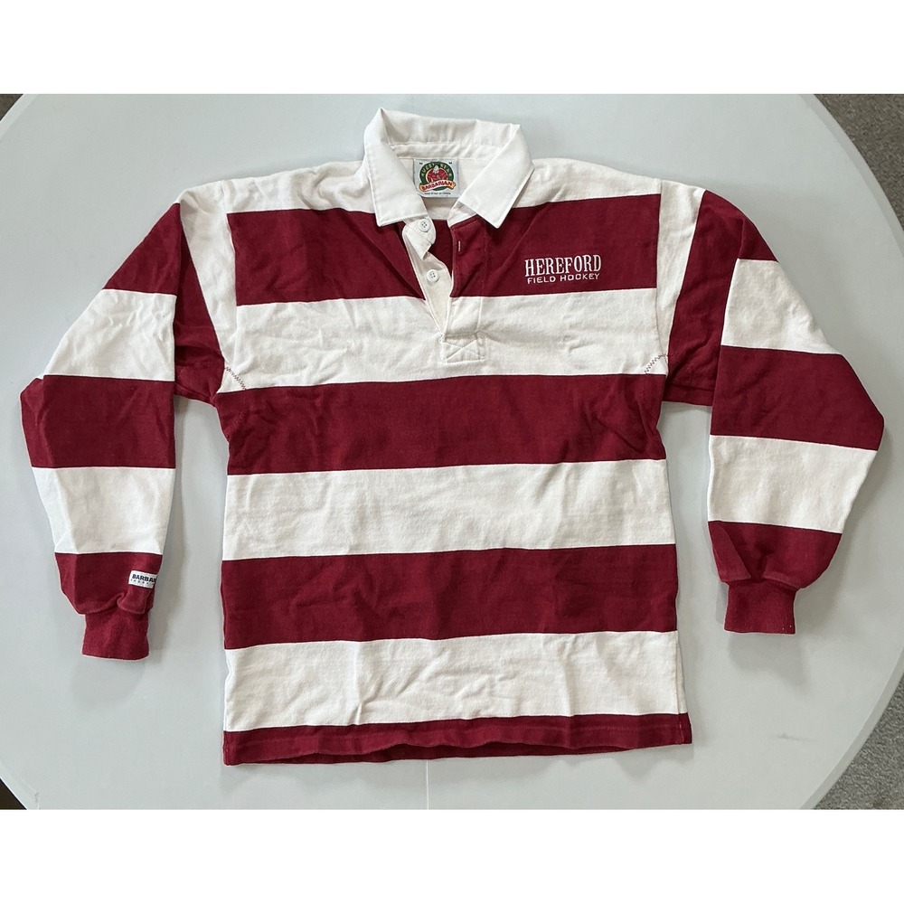 VTG 90s Barbarian Rugby Shirt Color Block Preppy Classic Heavy Red White Mens M